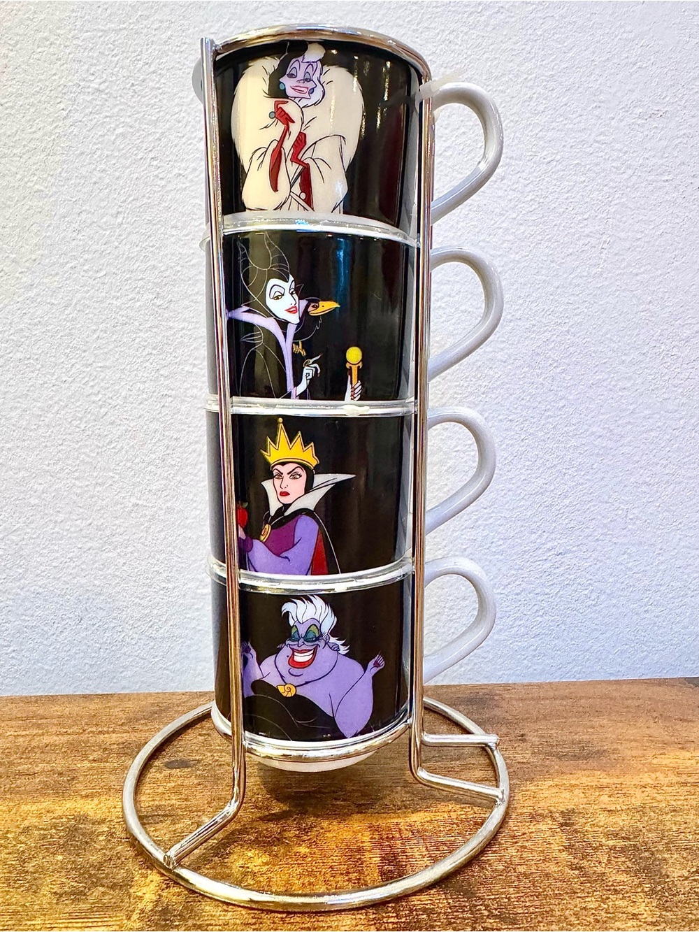 New Disney Villains Espresso Cups Set With Metal Rack